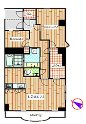 高崎セントラルハイツ 2LDKの間取図画像