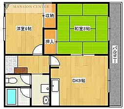 カザーク山木戸 2DKの間取図画像