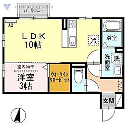 クロスレットA 1LDKの間取図画像