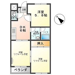 ロイヤルレジデンス長瀬A棟 3DKの間取図画像