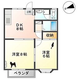 フラット材木町 2DKの間取図画像