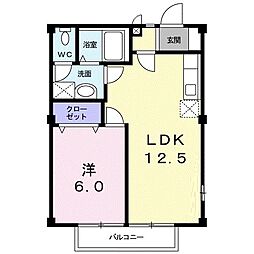 グレープヒルB 1LDKの間取図画像