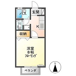 フレール花園 1Kの間取図画像