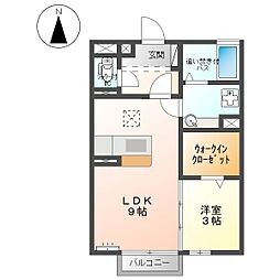 サンパティーク上田原B 1LDKの間取図画像