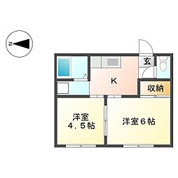 ホワイトハイツ 2Kの間取図画像