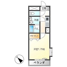 サンライン東部 1Kの間取図画像