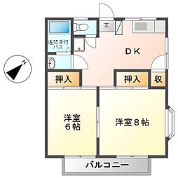 ベルピア花里B 2DKの間取図画像