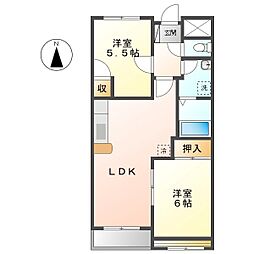 メゾン21篠井原B 2DKの間取図画像