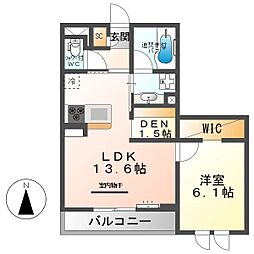 エルミタージュ中央 1LDKの間取図画像