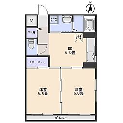 サンライズマンション 2DKの間取図画像