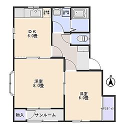 ル・シエールB 2DKの間取図画像