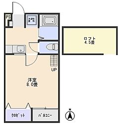 スクウェアコートC 1Kの間取図画像