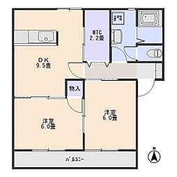 ウエストコートつかさ2 2LDKの間取図画像