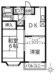コスモハイツ前原 2DKの間取図画像