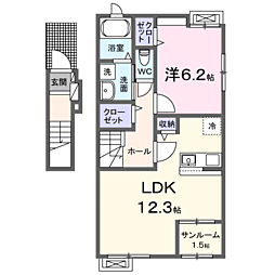 メゾン　ド　ルミエール 2階1LDKの間取り