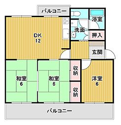 尾上グリーンハイツB棟 3LDKの間取図画像