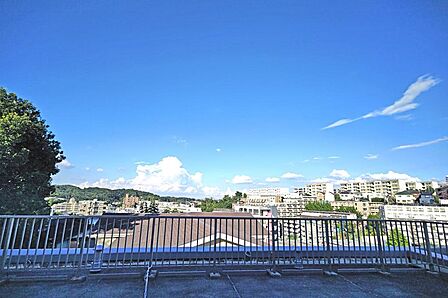 5階から望む開放的な眺望。広い空と緑を楽しめ、所有者様によると夏には花火も望めるとのことです