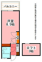 遊眠舎 1Kの間取図画像
