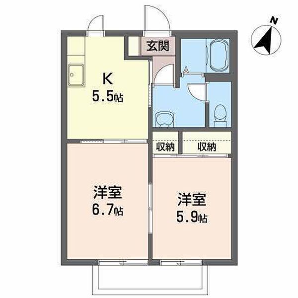 フレグランス・かわぐちＤ 103｜青森県八戸市売市3丁目(賃貸アパート2K・1階・41.20㎡)の写真 その2