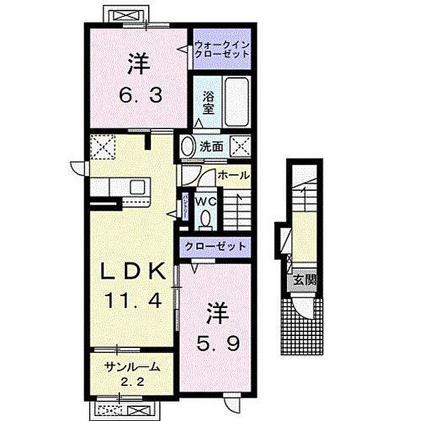 ネオプレイスＡ 201｜青森県八戸市大字田面木字上田面木(賃貸アパート2LDK・2階・61.88㎡)の写真 その2