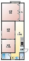 グリーンビュー幸 3Kの間取図画像