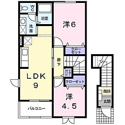 レインボーヒルズ 2階2DKの間取り