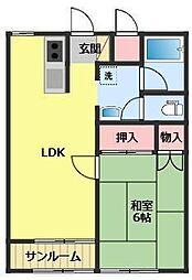 キャステール・コザキＤ 2階1LDKの間取り