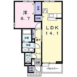 ポン・ピエール 1LDKの間取図画像