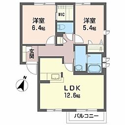 プロムナード鹿島B 2LDKの間取図画像