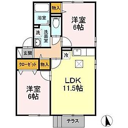 セジュールサザンウインドB 2LDKの間取図画像