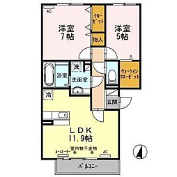 シャンテ城下B 2LDKの間取図画像