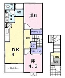 リーブラB 2DKの間取図画像