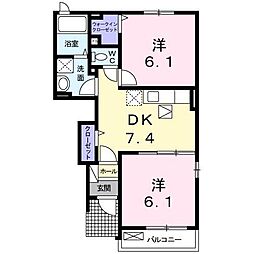 プロムナードさくら2番館 2DKの間取図画像