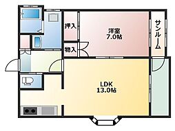 サンベールK-2 1LDKの間取図画像