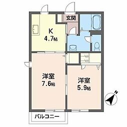シェソワA 2Kの間取図画像