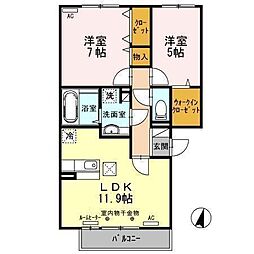 シャンテ城下B 2LDKの間取図画像