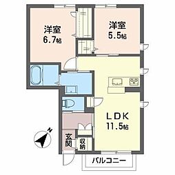 シャーメゾンゴッド 2LDKの間取図画像