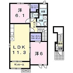 ヌーベル・カクマンB 2LDKの間取図画像