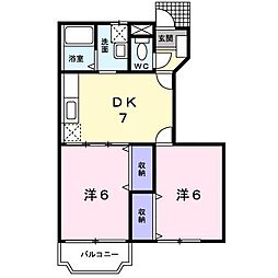 ラ・プリマヴェーラA 2DKの間取図画像