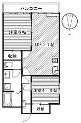 ハイツ荒川 2LDKの間取図画像