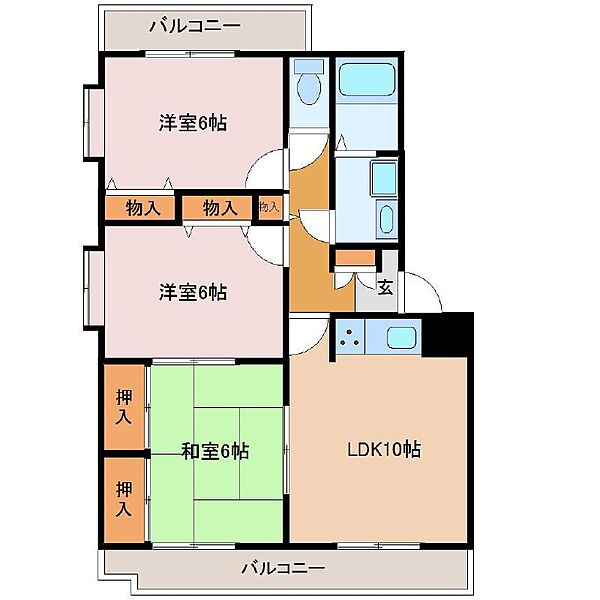 ユーミー港南台弐番館 202｜千葉県木更津市港南台5丁目(賃貸マンション3LDK・2階・65.06㎡)の写真 その2