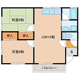 聖ハイツ 2LDKの間取図画像