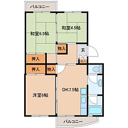 千葉県柏宿連寺教職員住宅 3DKの間取図画像
