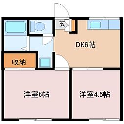 グレーハウス2 2DKの間取図画像