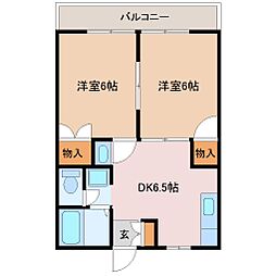 ツィーンハイツ青葉1 2DKの間取図画像