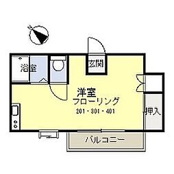 カワイビル 2階ワンルームの間取り