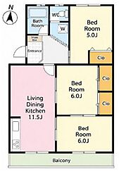 県公社北浦和住宅1号棟 3LDKの間取図画像