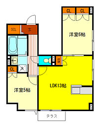 Maizon oasis 1階2LDKの間取り