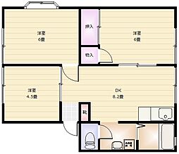 サニーハイツB 3DKの間取図画像