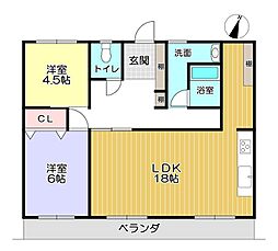 揚羽住宅2号棟 2LDKの間取図画像